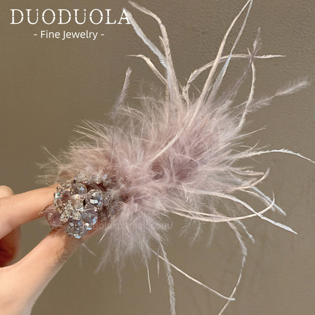 2025 new super fairy sweet feather rhinestone hair clip hair clip side clip atmosphere headdress women's bangs clip
