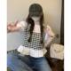 Design sensor grid stitching foreign qi and fake two short -sleeved shirts women summer French niche short unicin tide