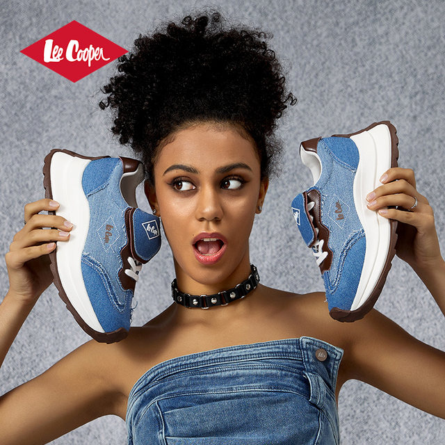 Lee Cooper Retro Denim Forrest Gump Shoes Women's 2025 New Denim Casual Shoes Thick Sole Heightening Daddy Shoes