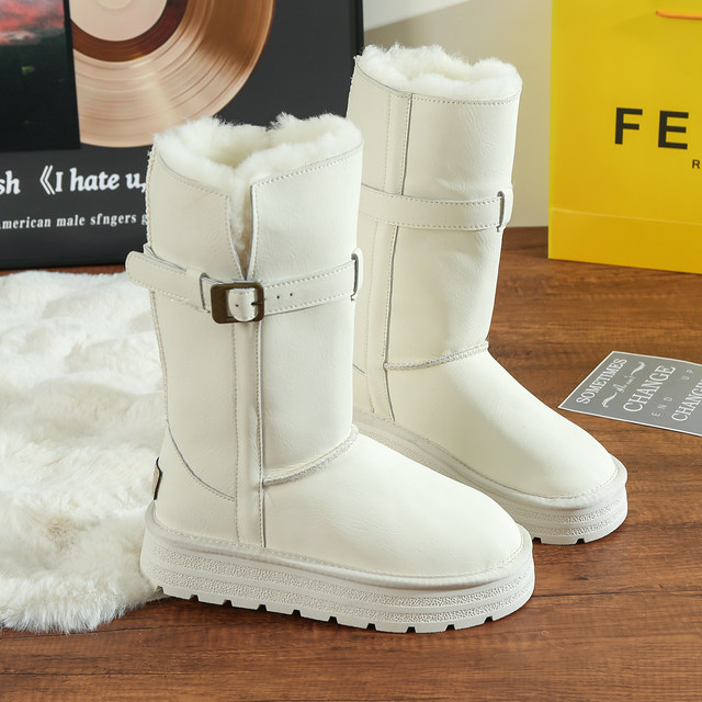 Waterproof white snow boots for women 25 years new winter new genuine leather wool boots women's warm fur all-in-one cotton shoes