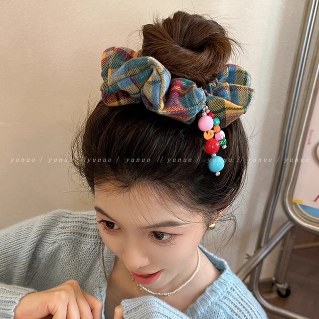 Rainbow plaid large intestine hair circle women's 2025 new high-end bun hair tie hair rubber band hair tie hair accessories