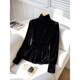 French unique super beautiful inner long -sleeved gold velvet shirt in winter light luxury high -level black plus velvet shirt
