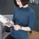 Black 7-quarter sleeve top T-shirt mid-collar half-v turtleneck base shirt fashionable large size slim mid-sleeved pure cotton T-shirt for women

