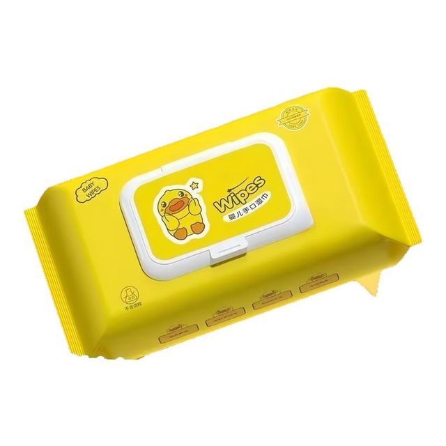 Large package of wet wipes for mothers, infants and young children. Newborn baby baby cleaning wipes. Special wet wipes. Household paper for wiping and washing face.