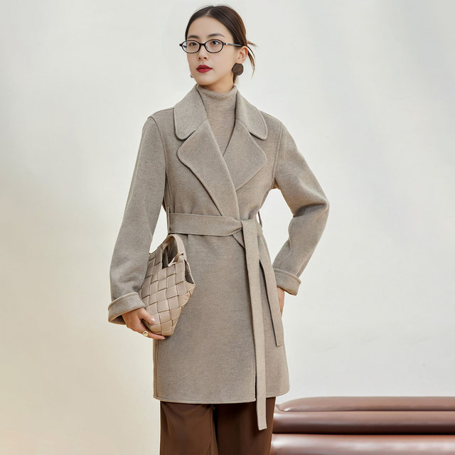 Ma Tiannu women's new winter solid color lapel double-sided wool coat coat with belt fashionable simple temperament