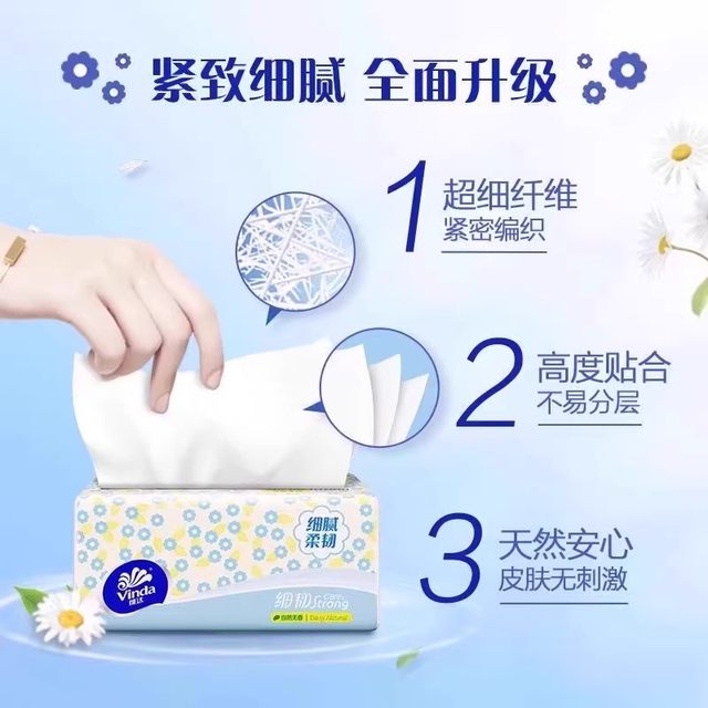 Vinda thin and tough tissue paper 3 layers 100 draws 24 packs of household napkins for mother and baby affordable toilet paper