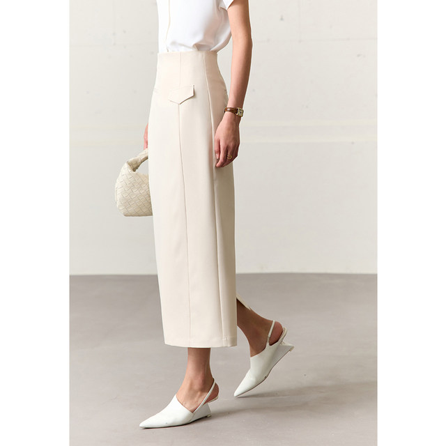 Amii2025 summer new minimalist solid color commuting intellectual straight long micro-stretch skirt for women
