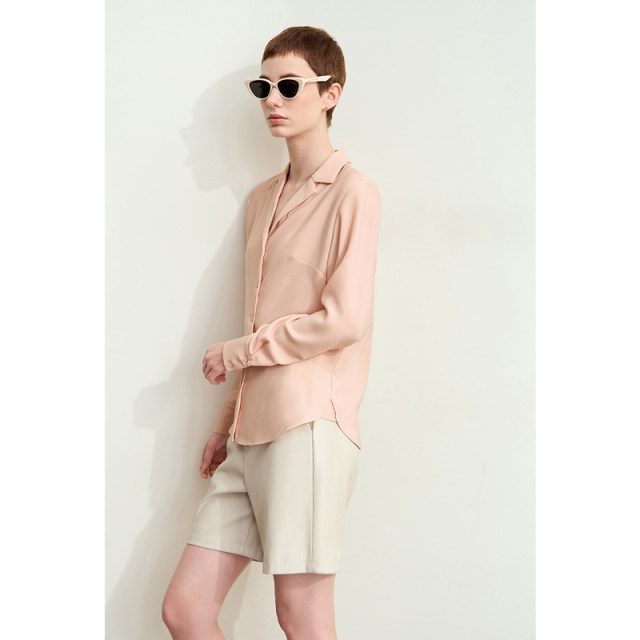 Amii Spring commuter versatile suit collar loose chiffon shirt women dopamine color shirt top