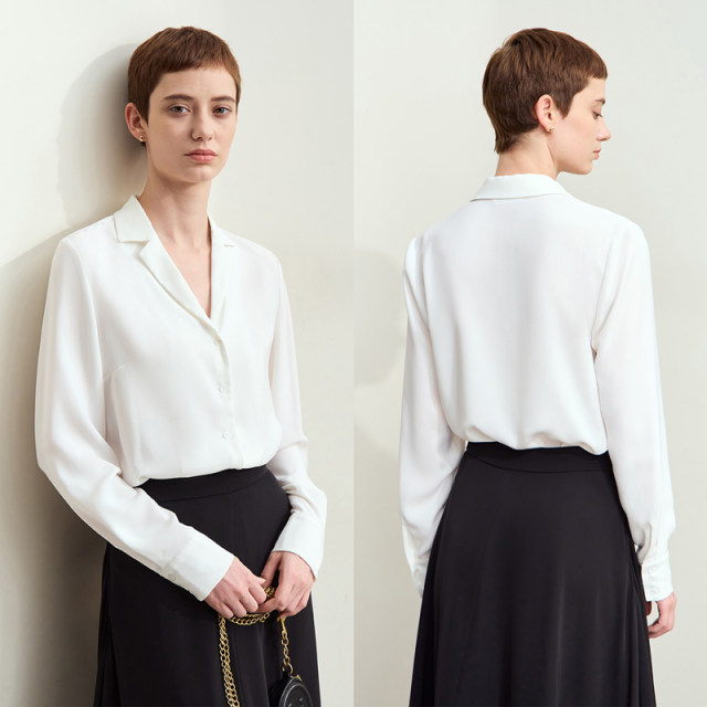 Amii Spring commuter versatile suit collar loose chiffon shirt women dopamine color shirt top