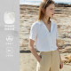 Amii2025 summer new style suit collar letter chain embroidered white shirt women's design niche short-sleeved top
