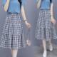 2025 summer new mid-length plaid loose skirt to make you look slim and elastic thin high-waist cake retro splicing

