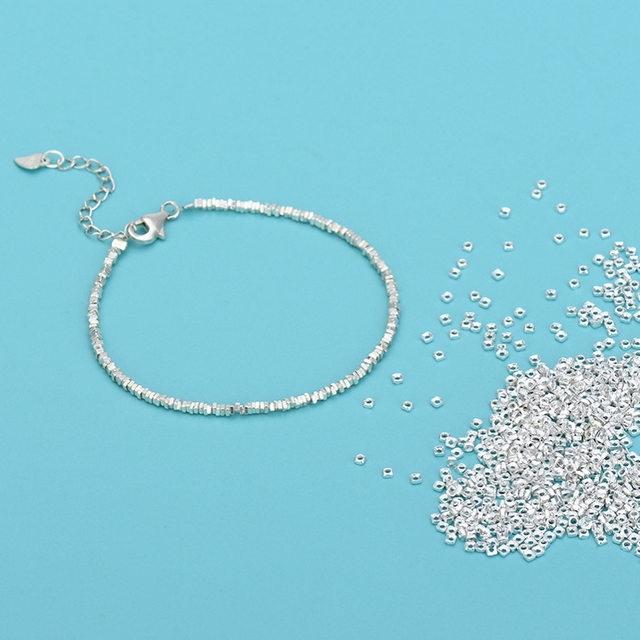 Pure silver 999 broken silver necklace bead spacer gold-plated broken silver handmade square bracelet beaded DIY jewelry accessories