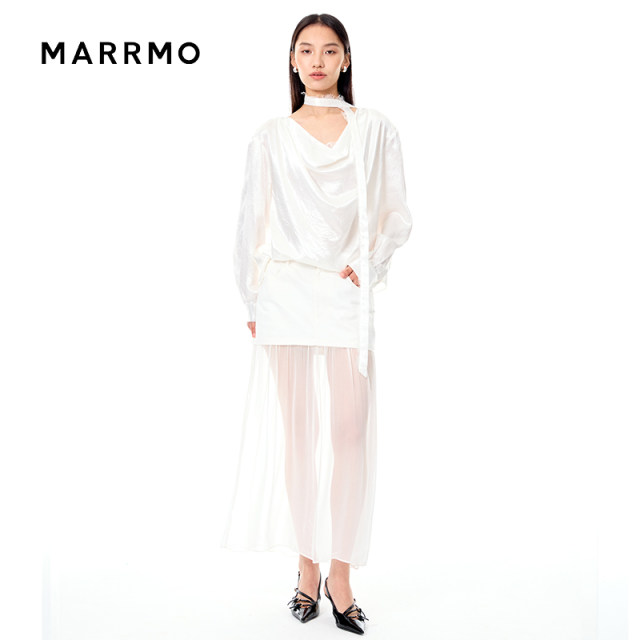MARRMO/Ma Qian 2025 summer new versatile perspective mesh spliced ​​denim skirt