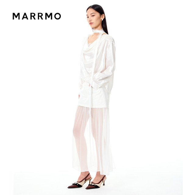 MARRMO/Ma Qian 2025 summer new versatile perspective mesh spliced ​​denim skirt