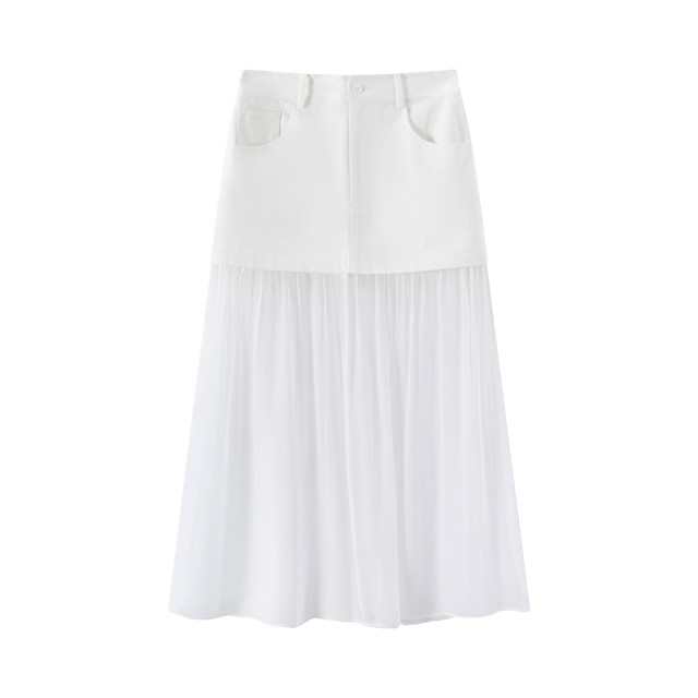 MARRMO/Ma Qian 2025 summer new versatile perspective mesh spliced ​​denim skirt
