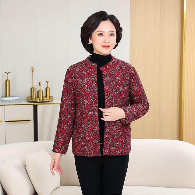 
Mother's winter clothing thickened velvet cardigan coat middle-aged and elderly women's clothing floral small cotton coat autumn and winter new cold-proof cotton-padded jacket