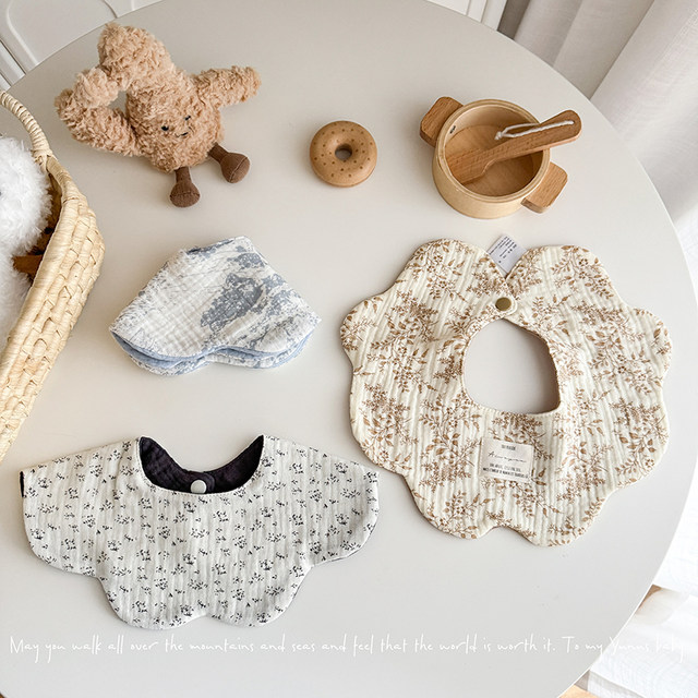 Class A ins six-layer pure cotton gauze spring and autumn new petal double-sided baby saliva towel newborn small bib bib