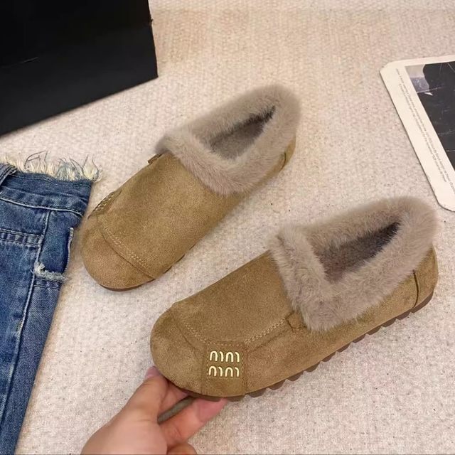 
Beef tendon soft sole plus velvet loafers for women 2025 autumn and winter new style soft sole plus velvet warm slip-on furry shoes and cotton shoes