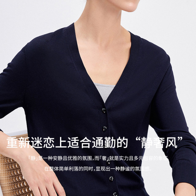 Navigare Italian small sailboat loose V-neck sweater for women 25 early spring new antibacterial commuter knitted cardigan