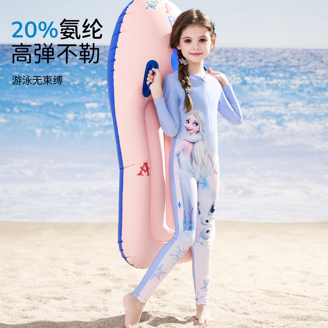 Disney children's one-piece swimsuit, long sleeves, long pants, diving suit, warm 2025 new girl baby swimwear