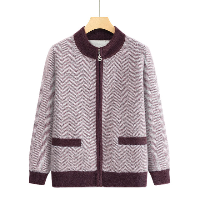 
Mother's clothing autumn and winter velvet cardigan sweater women's clothing middle-aged and elderly mother's tops elderly knitted sweater jacket