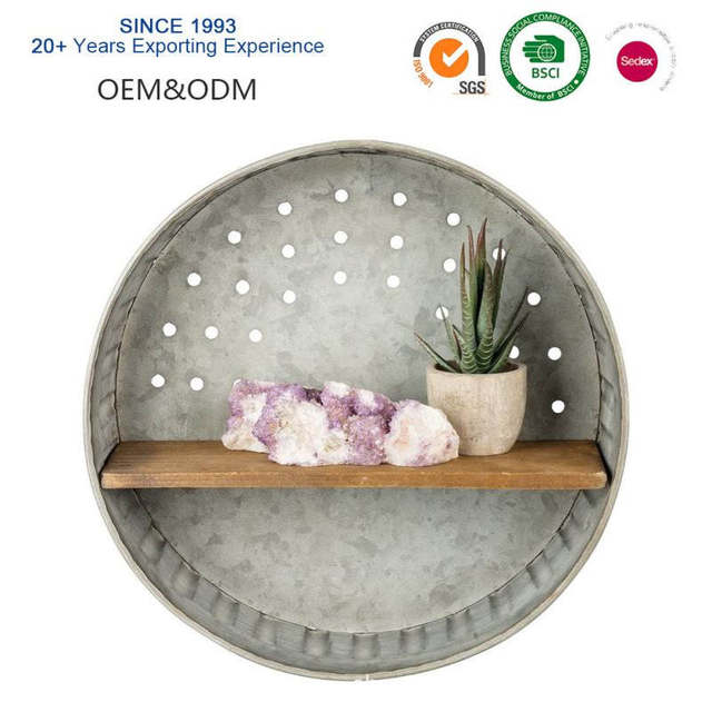 
Galvanized home and garden wall mounted metal and wood storage trays