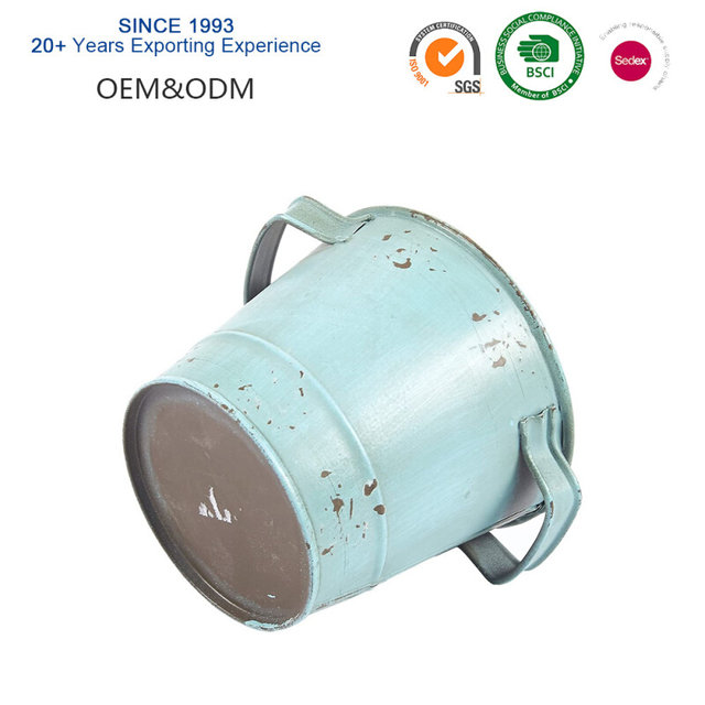 Outdoor indoor home gardening antique galvanized bucket set with ears for garden decoration