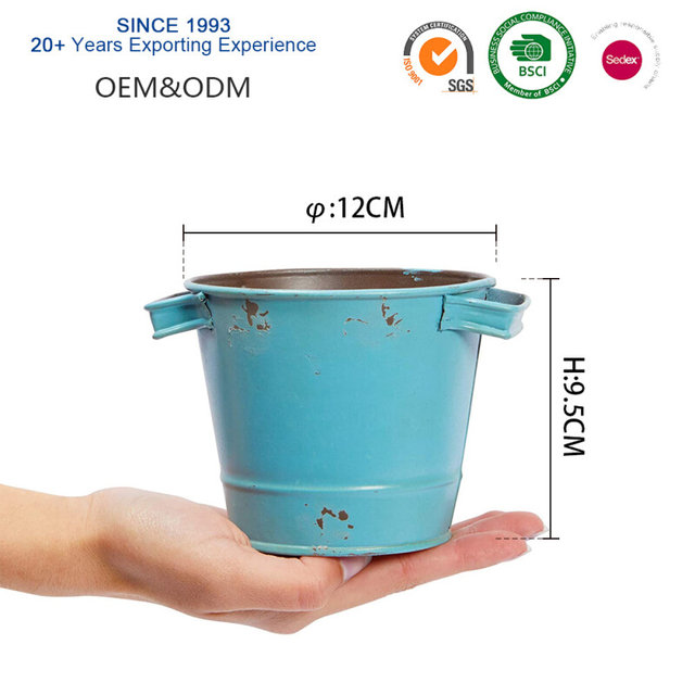 Outdoor indoor home gardening antique galvanized bucket set with ears for garden decoration