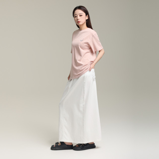 
AIRIQI stylish solid color medium-length short-sleeved summer women's pattern printed loose pink T-shirt AY42TX387