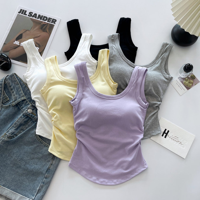 Wrinkled vest for women summer top suspender with chest pad 2025 new hot girl sports inner base covering for secondary breasts