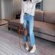 Large size women's retro versatile straight jeans for women 2025 spring new elastic embossed diamond-inlaid cigarette pants