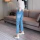 Large size women's retro versatile straight jeans for women 2025 spring new elastic embossed diamond-inlaid cigarette pants