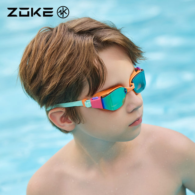 Zhouke swimming goggles for children and boys new high-definition anti-fog training flat vacation anti-slip eye-catching boys swimming goggles