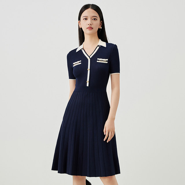 Yingzhishang outlet workplace dress summer new thin short-sleeved polo neck high waist mid-length knitted skirt for women
