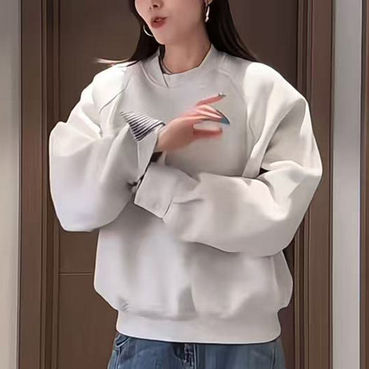 Autumn and winter holiday two-piece shirt cuffs with plaid casual gray sweatshirt for women loose lazy style top jacket