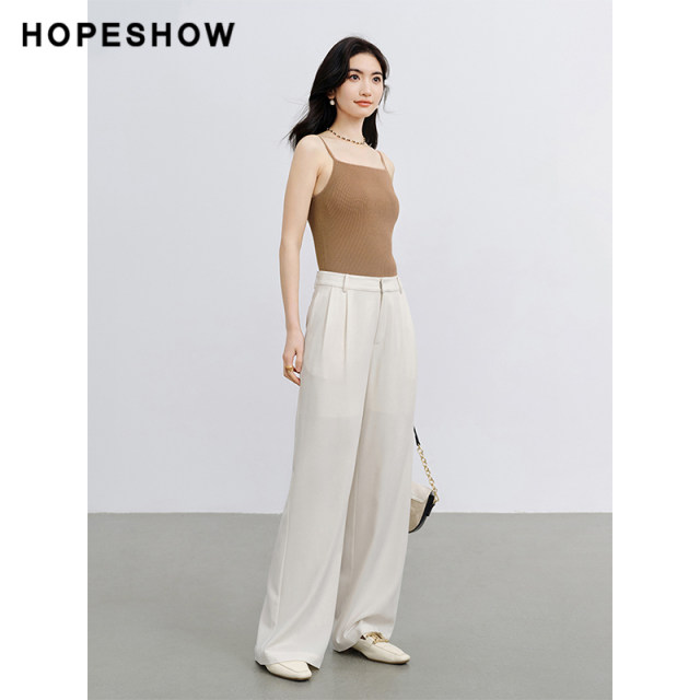 Red Sleeve 2024 Summer New Women's Solid Color Press-Pleated Loose Wide Legs
