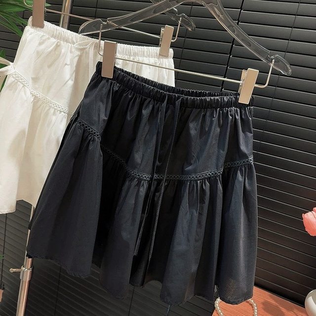Sweet Bowbone Land Stitching A A -line Skirt Female Summer Worch Edge High -waisted Poisting Loose Skirt
