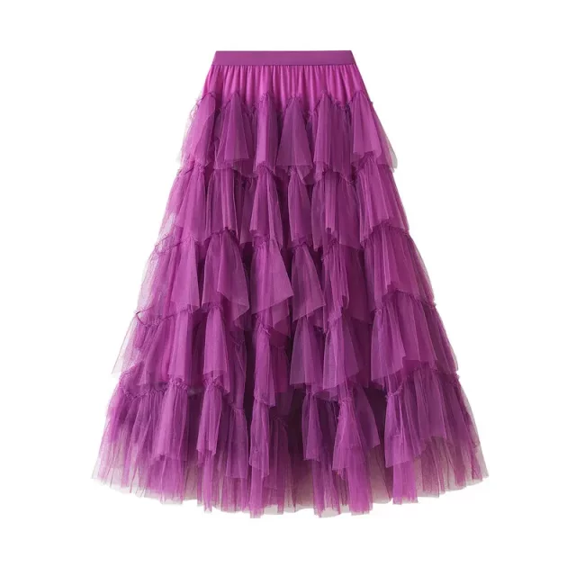 Cake skirt 2025 autumn new mesh long skirt design skirt versatile mesh spliced ​​puffy skirt 1219
