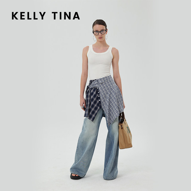 Xu Jingyun's same irregular splicing plaid skirt for women with niche layered shirt, buttocks curtain skirt 2025 new style