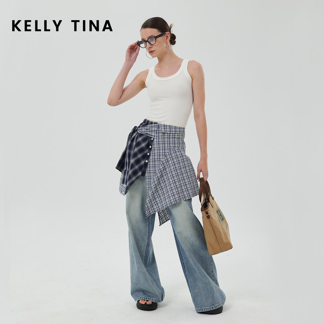 Xu Jingyun's same irregular splicing plaid skirt for women with niche layered shirt, buttocks curtain skirt 2025 new style