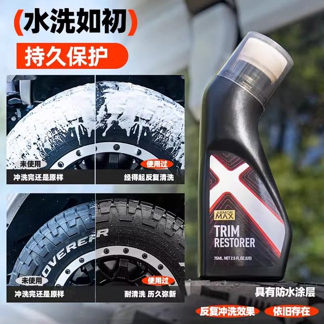 Automotive plastic refurbishment crystal plating repair white aging reduction black interior parts tire brightener table wax