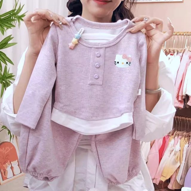 Lazy style girl cartoon autumn outfit fashionable children's casual style two-piece set 2024 autumn new Korean version