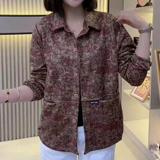 Mother's clothing autumn new casual floral thin jacket middle-aged and elderly women's large size loose jacket petite top