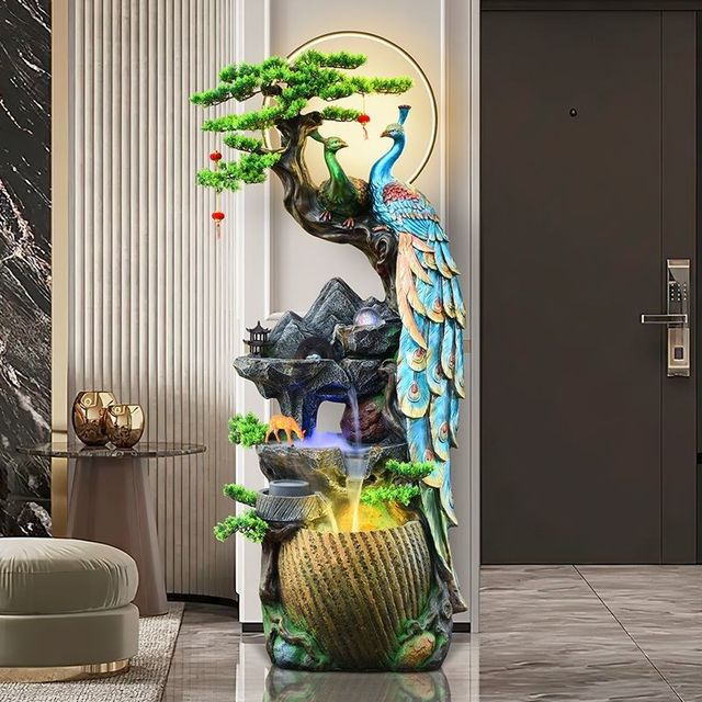 
Peacock flowing water a fountain living room circulating water indoor office ornaments entrance decoration floor-to-ceiling housewarming opening ceremony