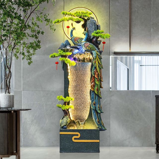 
Lucky peacock flowing water ornaments living room p fountain circulating water floor office club opening housewarming water feature ceremony