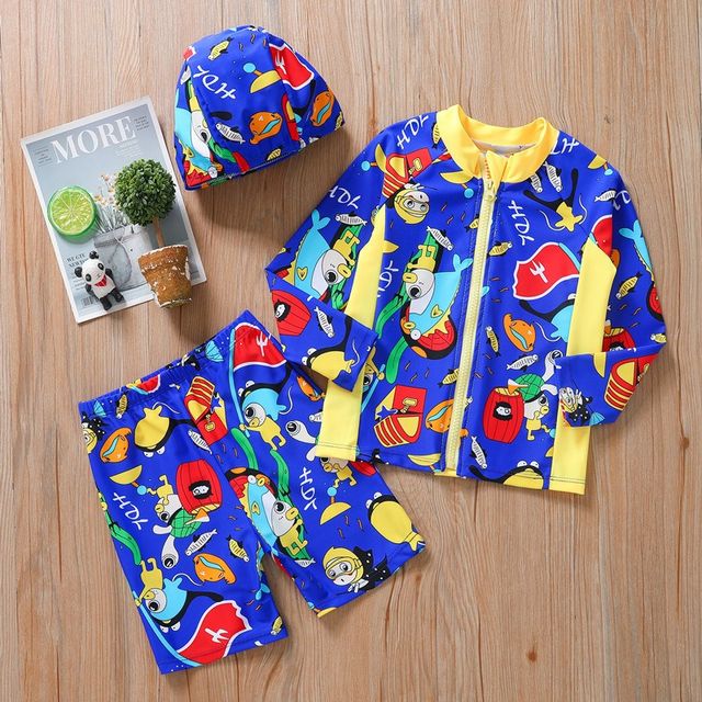 Children's swimsuits, boys, children's long-sleeved shorts, sun protection, split casual surfing, beach, hot spring quick-drying swimsuit