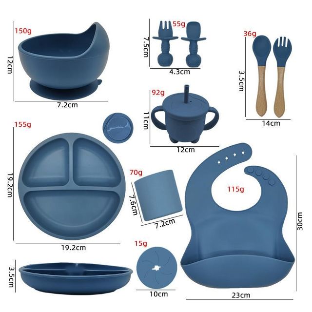Mother, baby and child feeding tableware set for learning to eat, training fork and spoon, baby plate, bib, supplementary food, suction cup bowl set