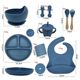 Mother, baby and child feeding tableware set for learning to eat, training fork and spoon, baby plate, bib, supplementary food, suction cup bowl set