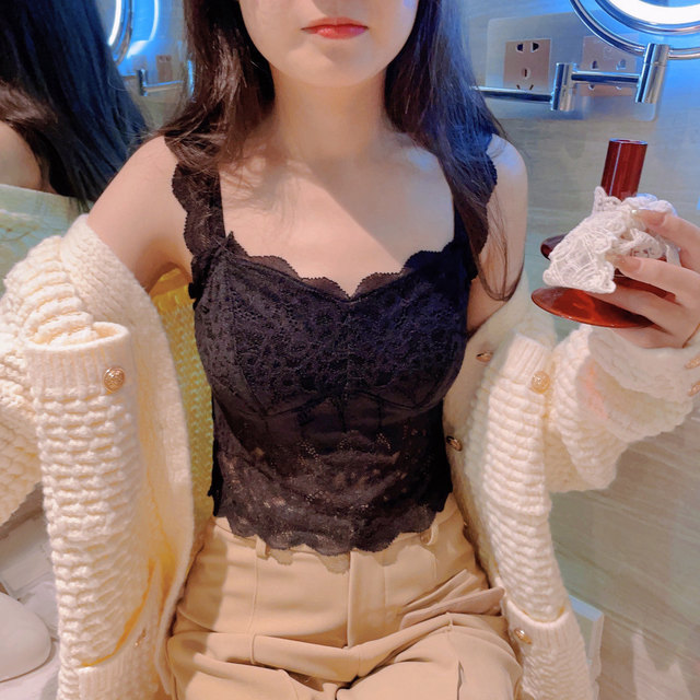 White pure desire small suspender vest woman with chest pad wearing lace beauty back and base short sleeveless top summer summer
