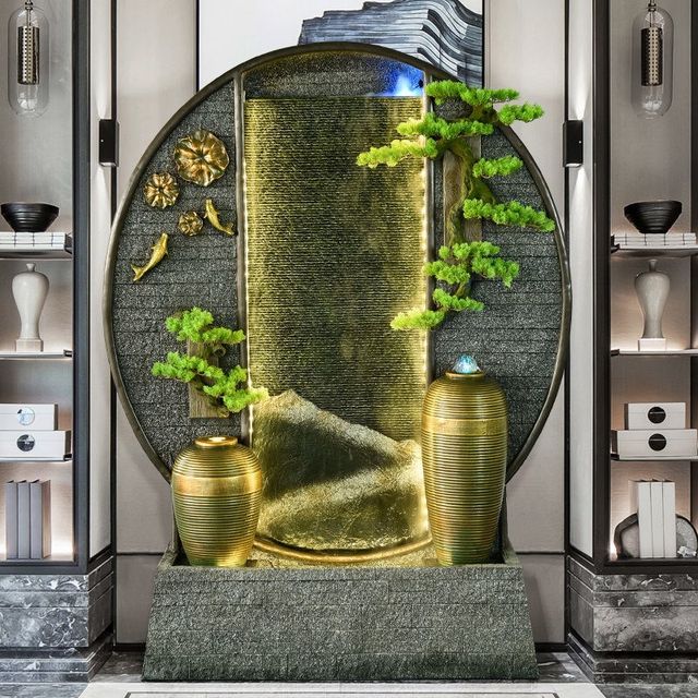 
Water curtain wall, flowing water screen, partition, living room, circulating landscape ornaments, fountain, fish pond, P-shaped landscape, courtyard, garden cloth